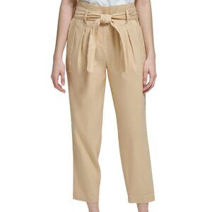 Womens Linen Blend High Waist Cropped Pants